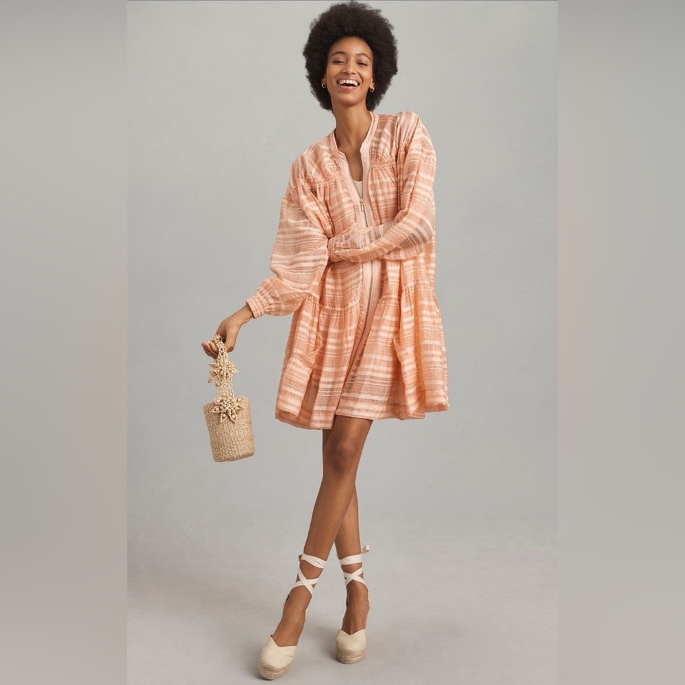 Anthropologie Mini Dress Pink Long Sleeve Comfort Oversize Vacay XSmall New